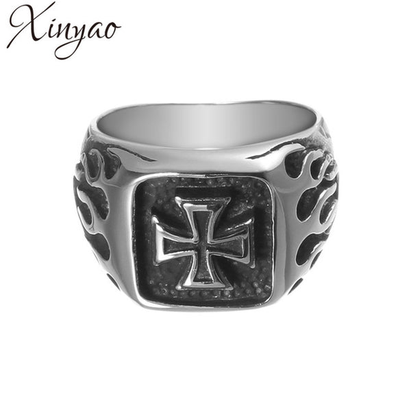 XINYAO 2017 Fashion Punk Titanium Stainless Steel Biker Party Rings Men Rock Gothic Iron Fire Cross Rings Anillo Hombre F8169