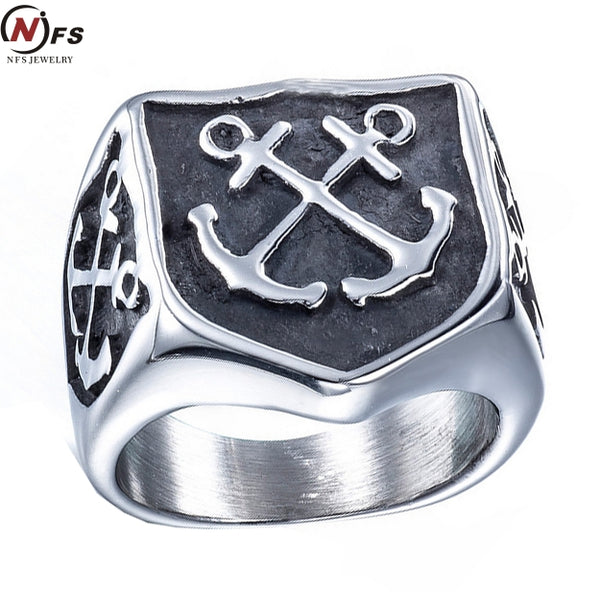 NFS Wedding Brand Navy Anchor Nautical Sailor 316L Stainless Steel Biker Ring Men's Jewelry US 8-12