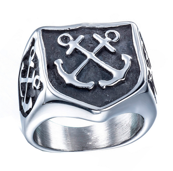 NFS Wedding Brand Navy Anchor Nautical Sailor 316L Stainless Steel Biker Ring Men's Jewelry US 8-12