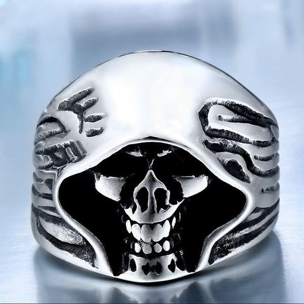 BEIER Wholesale Cheap Cool Hell Death Skull Man Never Fade Punk Biker High Quality Ring BR8-156