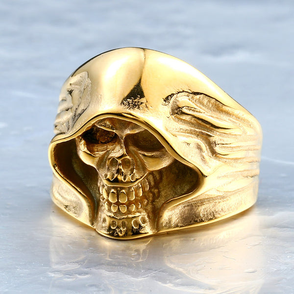BEIER Wholesale Cheap Cool Hell Death Skull Man Never Fade Punk Biker High Quality Ring BR8-156