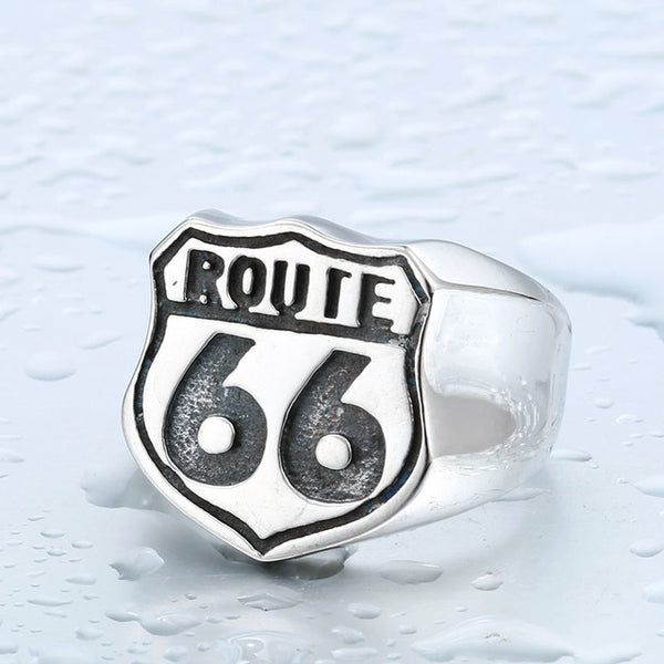 Stainless Steel USA Road ROUTE 66 Ring For Men Motor Biker Men's Jewelry BR8-126