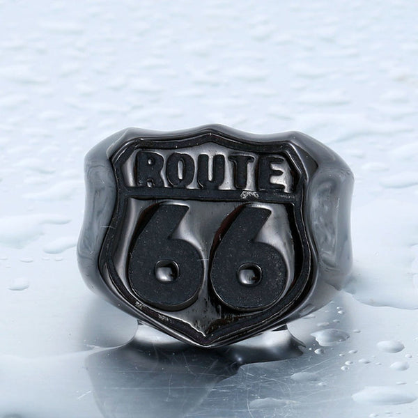 Stainless Steel USA Road ROUTE 66 Ring For Men Motor Biker Men's Jewelry BR8-126