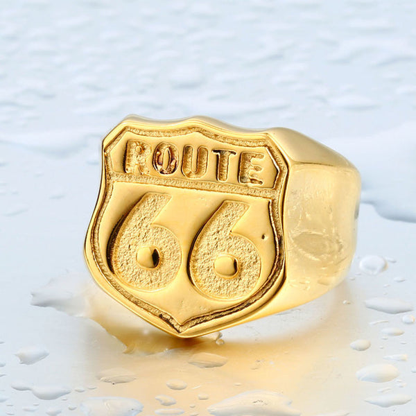 Stainless Steel USA Road ROUTE 66 Ring For Men Motor Biker Men's Jewelry BR8-126