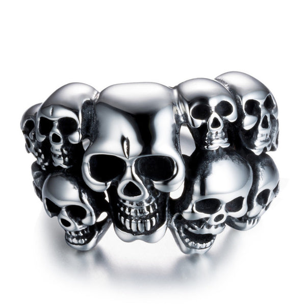 XINYAO 2017 Exaggerated Retro Stainless Steel Skull Male Ring Punk Antique Silver Color Motorcycle Biker Mens Rings Jewelry