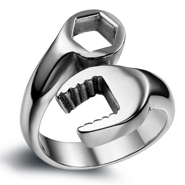 ROXI Wrench Stainless Steel Mens Ring Fashion Cool Biker Mechanic Punk Style Rings for Men Women Size 12 13 anel masculino