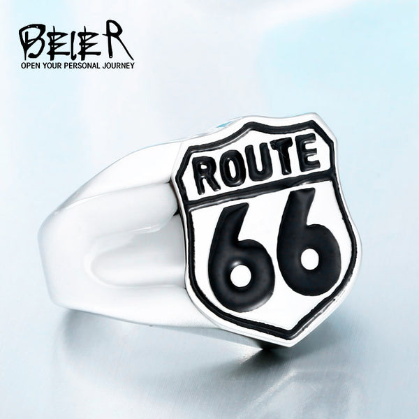 Stainless Steel USA Road ROUTE 66 Ring For Men Motor Biker Men's Jewelry BR8-126